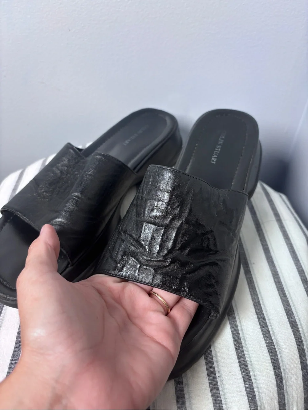 Vintage Y2K Colin Stuart Black Leather Platform Slide Sandals Women’s Size 10